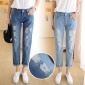 春夏破洞牛仔裤女装修身九分裤韩版直筒裤子宽松破烂乞丐裤中学生