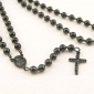 不锈钢饰品批发耶稣十字架吊坠项链宽度8M钢珠黑色真空电镀