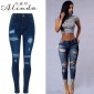 个性棉弹牛仔布铅笔小脚裤春季流行高腰修身弹力牛仔裤 现货供应